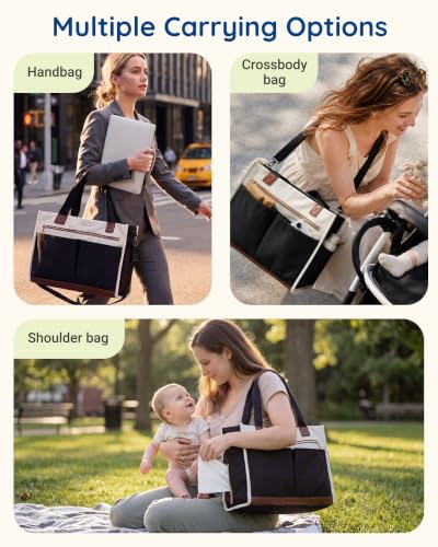 mommore Canvas Travel Tote Bag Large Diaper Bag Tote Stylish - color: Forest Green