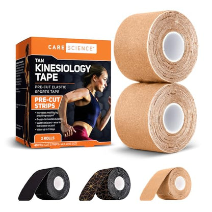 Care Science Waterproof Tan Kinesiology Tape, 40 Precut Strips, 2 Rolls - color: Tan Precut