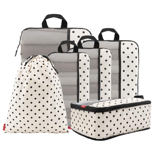 U+U 6 Set Compression Packing Cubes, Travel Organizers (Polka Dot) - color: Polka Dot-02, size: 6 Set