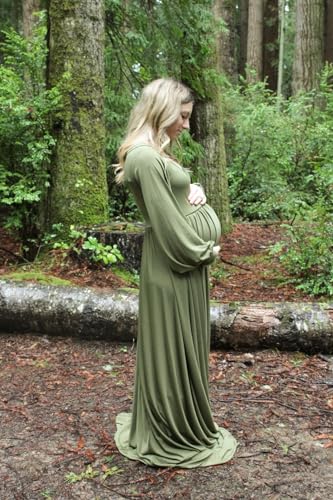 Long Sleeve Maternity Dress for Photoshoot Plus Size - color: 8805 Amy Green, size: X-Large