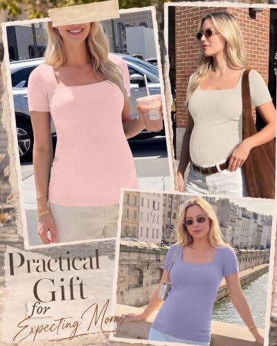 Ficerd 4 Pack Women's Maternity Shirts - color: Yellow, Apricot, Light Pink, Purple, size: Large