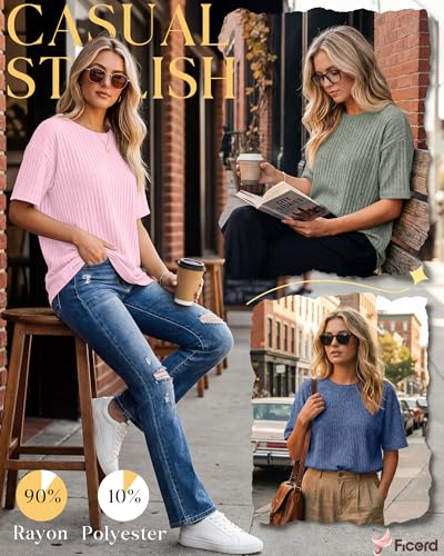 Ficerd 3 Pack Women Oversized Nursing Shirts - color: Denim Blue, Light Pink, Light Green, size: X-Large