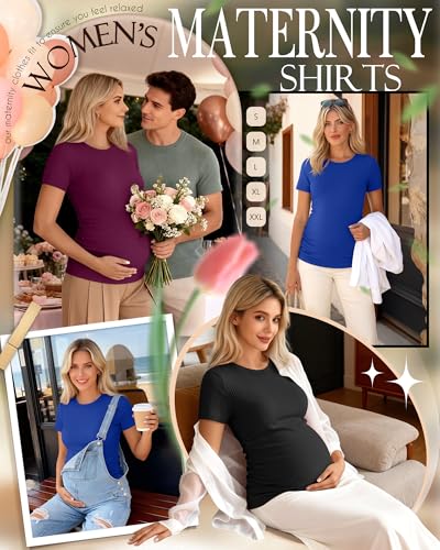 Ficerd 3 Pack Women's Short Sleeve Maternity Shirts - color: Black, Royal Blue, Fuchsia, size: Medium