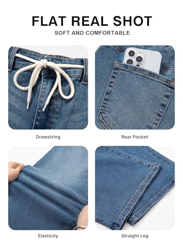 BLENCOT Maternity Jeans High Waisted Drawstring Straight Leg Denim Pants - color: Bluing, size: X-Large