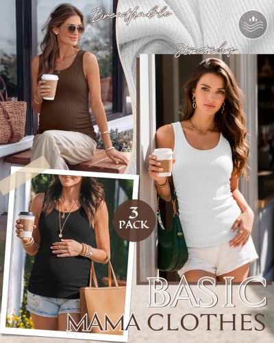 Riyiper 3 Pack Women's Maternity Tank Tops - color: Black, White, Coffee, size: X-Large