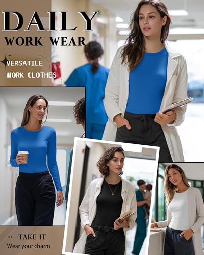 Neer 3 Pack Womens Long Sleeve Underscrub Shirts - color: Black, White, Blue, size: Medium