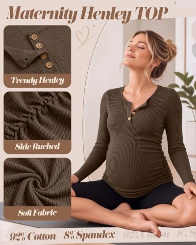 Huukeay 3 Pack Womens Maternity Long Sleeve Shirts Pregnancy Top - color: Coffee, White, Black, size: Medium