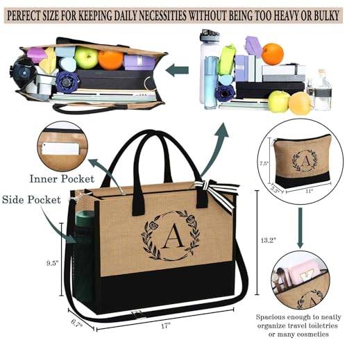 YOOLIFE Personalized Gifts for Women Initial Jute Tote Bag Makeup Bag - color: S