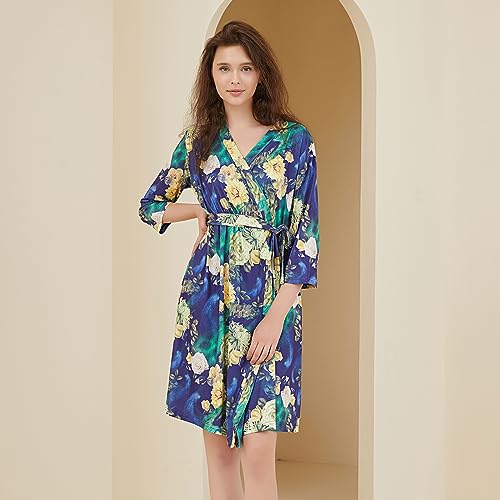 Galabloomer Maternity Robe and Receiving Blanket, Matching Mommy Labor Robe - color: Peacock, size: Small