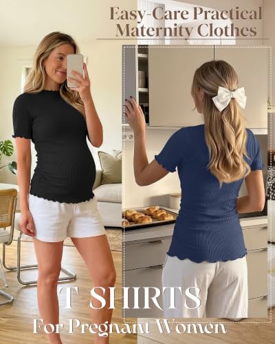 3 Pack Women's Ribbed Maternity Tops - color: Dark Blue, Wine Red, Black, size: Medium