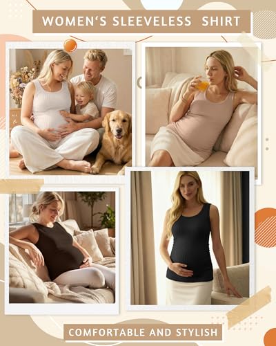 Ficerd 4 Pack Women's Maternity Tank Cotton Tops - color: Black, Coffee, Khaki, Apricot, size: XX-Large