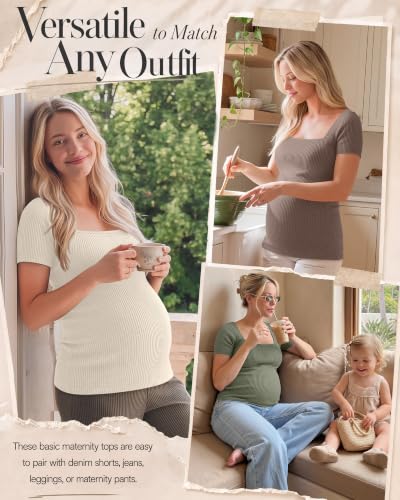 Ficerd 4 Pack Women's Maternity Shirts - color: Camel, Coffee, Apricot, Gray Green, size: Small