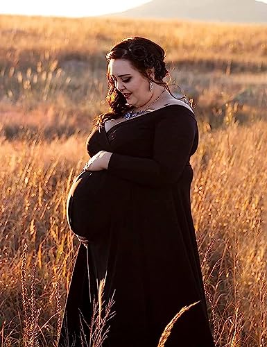 Saslax Off Shoulder Maternity Maxi Dress for Photoshoot - color: Black, size: Medium