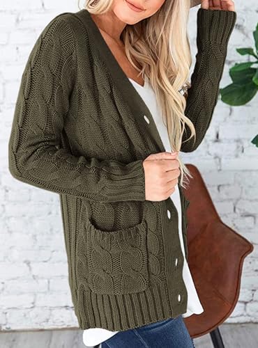 PRETTYGARDEN Women's Cable Knit Cardigan Sweaters Fall - color: Army Green, size: Small