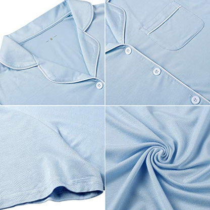 Senert Nightgowns for Women Button Down Sleeve Sleep Shirt Night Gowns - color: Blue, size: X-Large