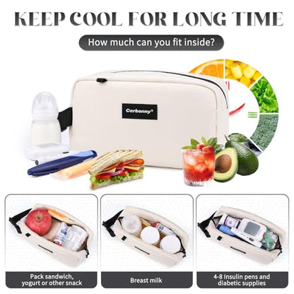Cerbonny Mini Cooler Bag,Freezable Lunch Bag,Built-In Ice Pack - color: Beige