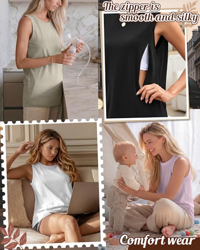 4 Pack Women Nursing Tank Tops Breastfeeding - color: Cement Gray, Light Purple, White, Black, size: XX-Large