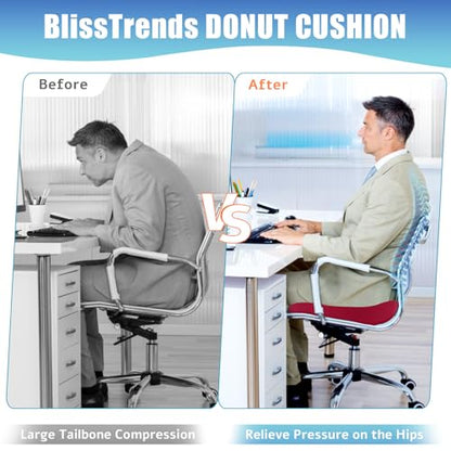 BlissTrends Donut Pillow Seat Cushion, Memory Foam Lifting Cushions - color: Red, size: Large