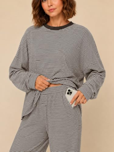 Sexyasasii Women's 2 Piece Striped Lounge Set Maternity Pajama Sets - color: Brown, size: Medium