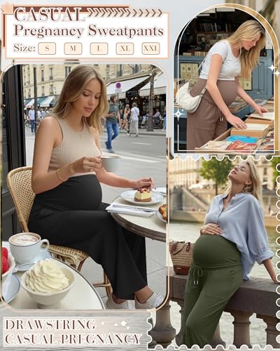 3 Pack Women's Maternity Casual Pants - color: Coffee, Army Green, Black, size: Small