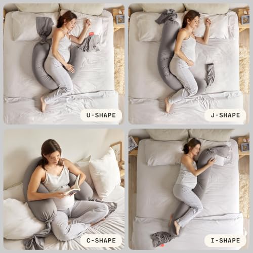 bbhugme Pregnancy Pillow, Stone - Adjustable Firmness & Shape - color: Stone
