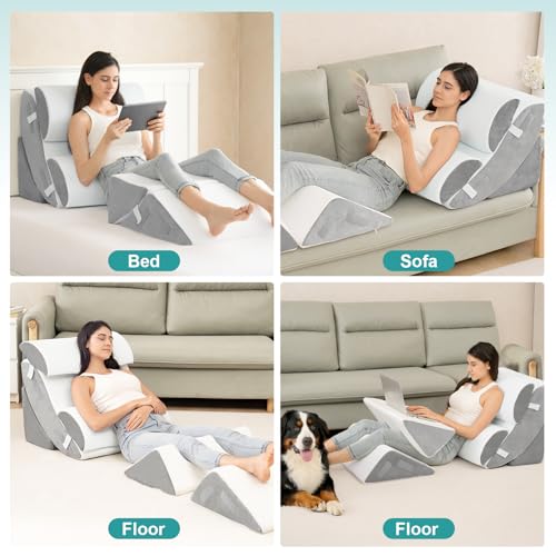 Hansleep Bed Wedge Pillow Set for After Surgery 6P, Reading Pillows, 23" - color: White, size: 6pcs-23.6x27''