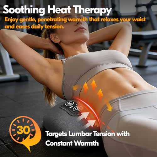 Lower Back Massager for Bed & Chair, Heat Vibration Traction Lumbar Support - color: Gray
