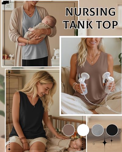 4 Pack Womens Nursing Tank Tops - color: Black, Light Gray, White, Coffee, size: XX-Large