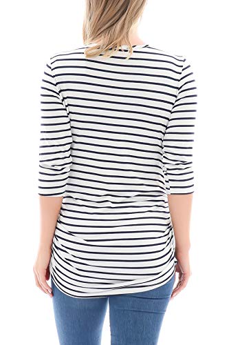 Smallshow Women's Maternity Tunic Shirts 3/4 Sleeve Ruched Pregnancy Tops - color: White Stripe-army Green-wine(3 Pack), size: Large