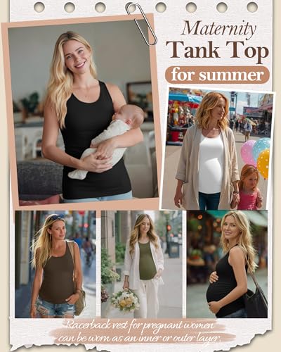4 Pack Women's Maternity Tank Tops - color: Black, White, Coffee, Army Green, size: Large