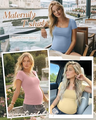 4 Pack Womens Maternity T Shirts - color: Sea Blue, Blush, Light Green, Sunny Yellow, size: Medium