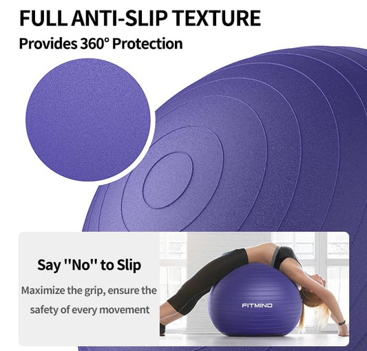 FITMIND_ Extra Thick Exercise Ball Yoga Ball 22in/26in/30in for Workout Pregnancy Stability,Anti-Burst and Slip Resistant Swiss Ball with Pump for Yoga, Pilates, Fitness,Birthing,Physical Therapy - color: purple, size: 18-22in/45-55cm