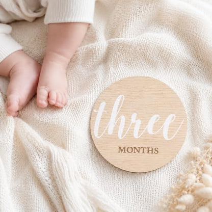 Kate & Milo Wooden Baby Monthly Milestone Discs, White Text - color: White Text Circle