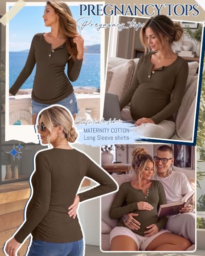 Maternity Long Sleeve Shirt Pregnancy Top - color: Coffee, size: XX-Large