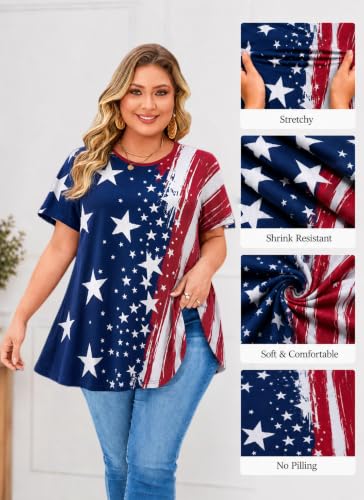 Womens Plus Size Tunic Tops Swing Summer Casual Flowy Blouses - color: American Flag Tops Navy Red, size: 3X-Large