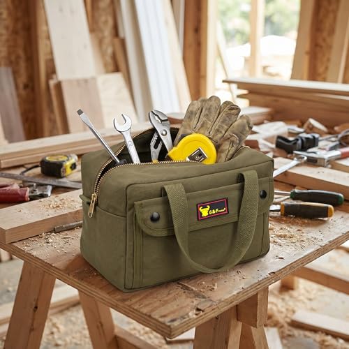 Waxed Canvas Compact Military Duffle Bag, 11 x 7 x 6 In, Water-Resistant - color: Olive Green