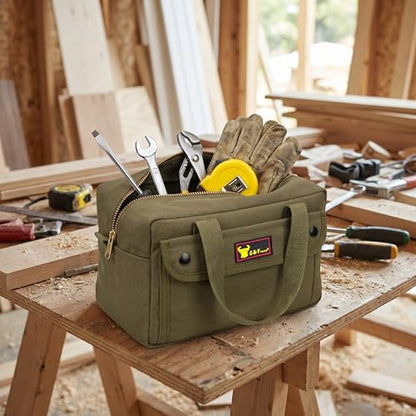 Waxed Canvas Compact Military Duffle Bag, 11 x 7 x 6 In, Water-Resistant - color: Olive Green