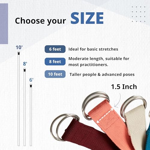 Everyday Yoga Strap with Metal D-Ring Athletic Stretching, 6ft/8ft/10ft - color: Natural, size: 6 Foot