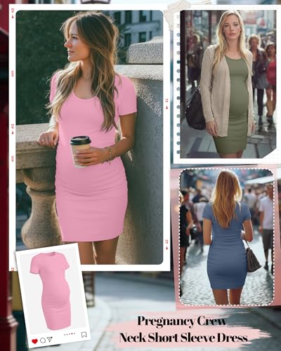 Riyiper 3 Pack Womens Maternity Short Sleeve Dresses - color: Blue, Pink, Army Green, size: Small