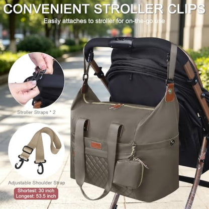 Pritent Diaper Bag Tote Waterproof Maternity Baby Bags with Pacifier Case - color: Khaki, size: Medium