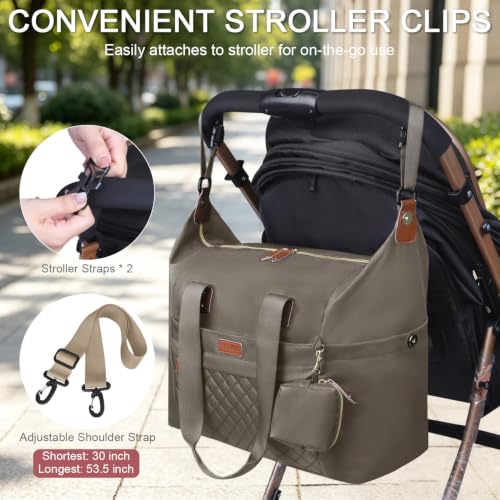 Pritent Diaper Bag Tote Waterproof Maternity Baby Bags with Pacifier Case - color: Khaki, size: Large