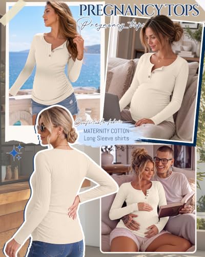 Maternity Long Sleeve Shirt Pregnancy Top - color: Apricot, size: Large