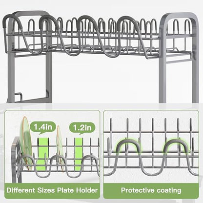 BOOSINY 2 Tier Stainless Steel Dish Drying Rack for Kitchen Counter - color: Silver, size: 10.8" D x 14.7" W x 15.9" H