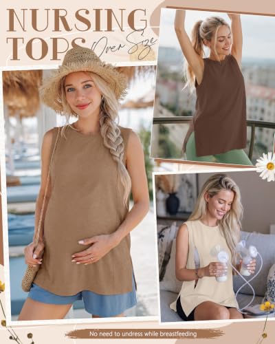 Ficerd 3 Pack Women's Nursing Tank Tops - color: Cream, Camel, Light Brown, size: XX-Large