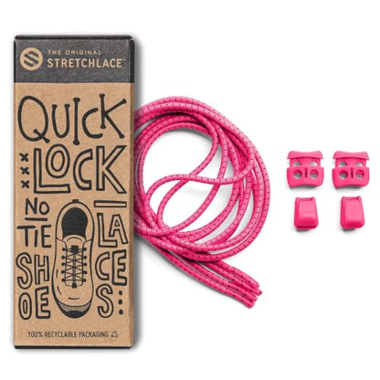THE ORIGINAL STRETCHLACE Quick Lock No Tie Elastic Shoelaces for Running - color: Pink
