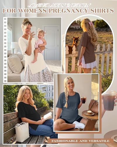 4 Pack Women's Maternity T Shirts - color: Dark Blue, Beige, Coffee, Black, size: Small