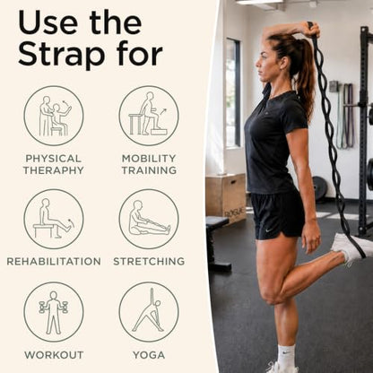 TECEUM Stretching Strap with 10 Loops for Physical Therapy & Rehab - color: Black, size: Polypropylene 1” W - 10 Loops