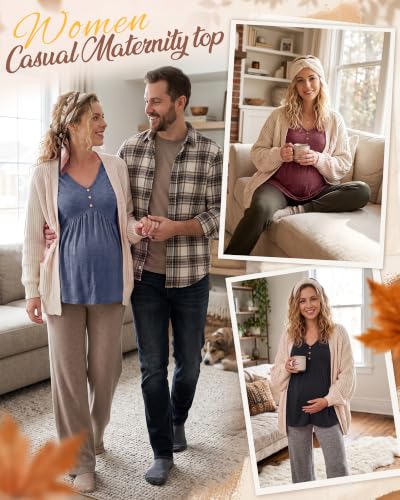 Cutecrop 3 Pack Maternity Long Sleeve V Neck Shirt - color: Black, Wine Red, Navy Blue, size: Medium