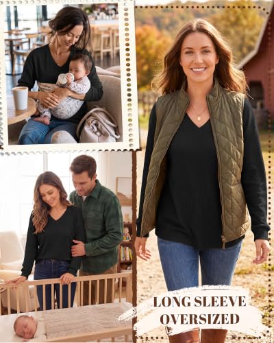 Women’s Waffle Knit Nursing Shirts Regular Fit - color: Black, size: Small