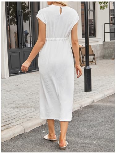 OYOANGLE Women's Maternity Summer Casual Short Sleeve Long Midi Dress - color: Khaki, size: X-Large